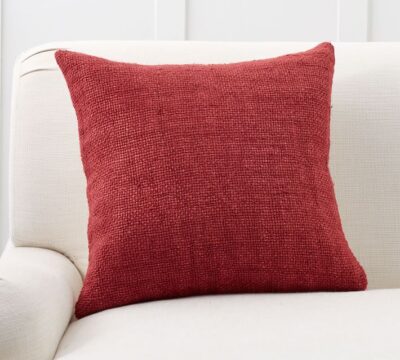 A red throw pillow